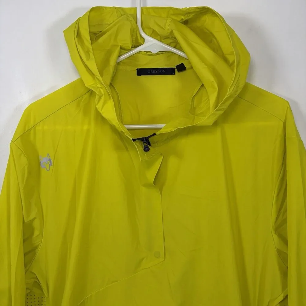 Greyson Newago Pac Lite Hooded Jacket Mens Large Yellow 1/4 Zip Packable Golf